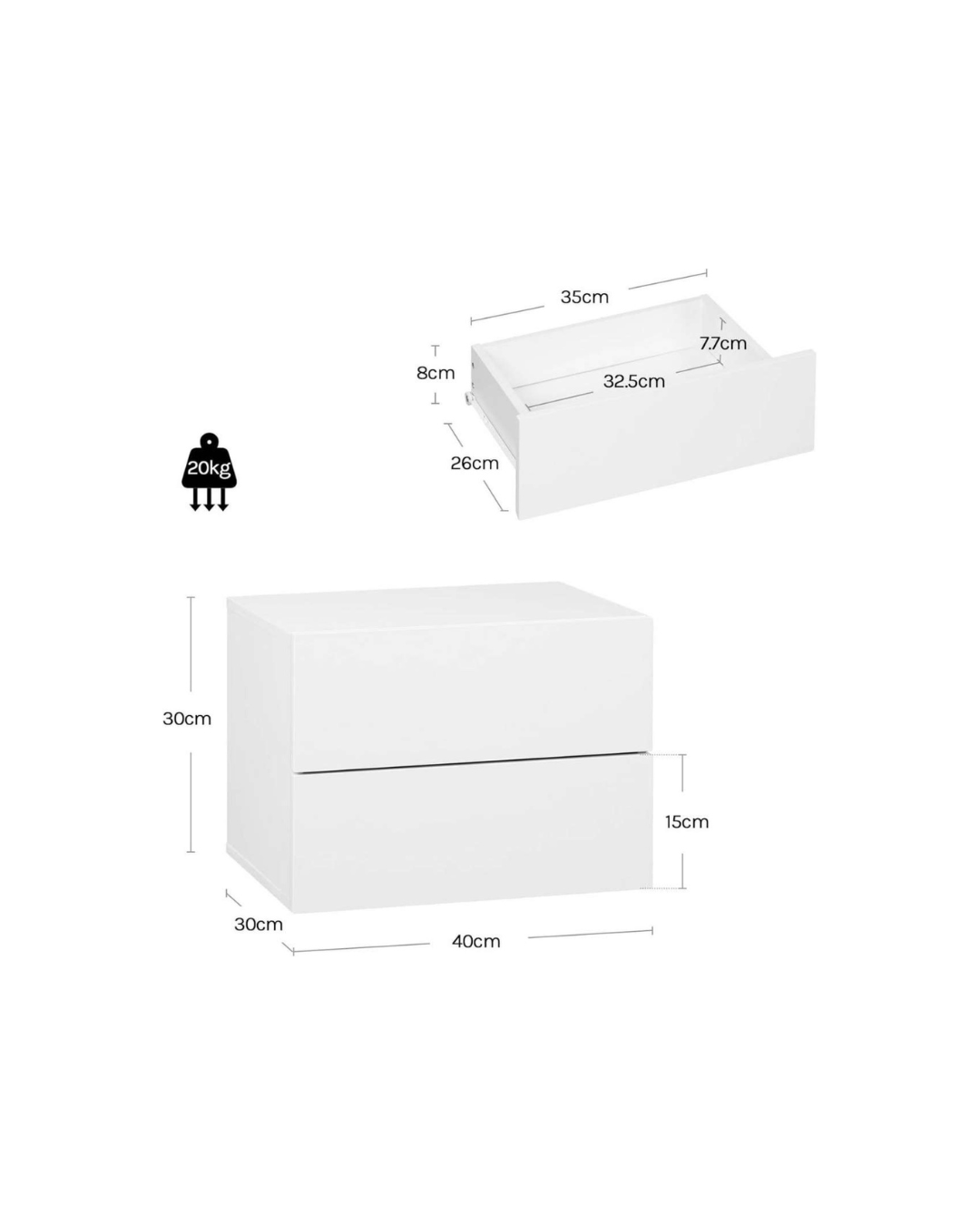 Mesa de noche blanca con 2 cajones – Diseño moderno y funcional