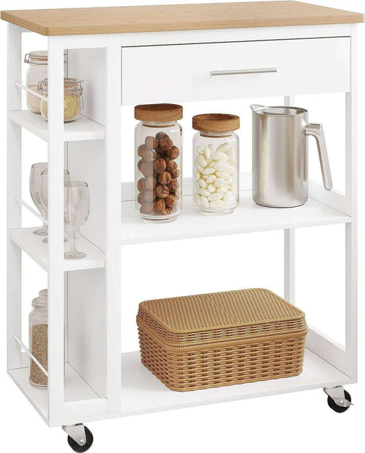 Carrito de Cocina con Encimera de Madera y Ruedas