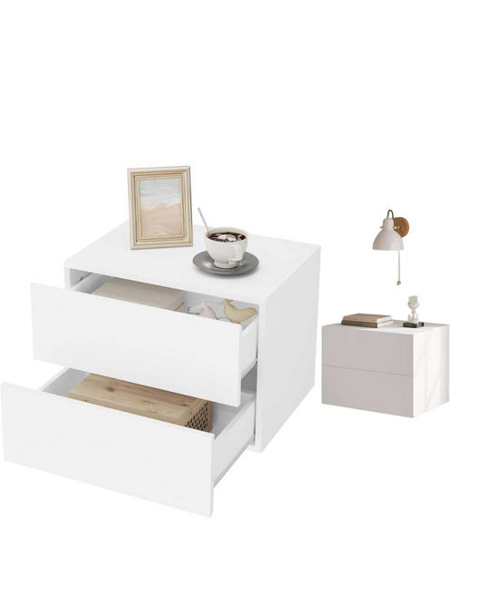 Mesa de noche blanca con 2 cajones – Diseño moderno y funcional