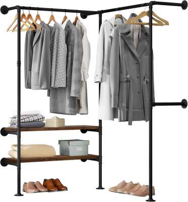 Armario Abierto Industrial-Chic con Estantes de Madera